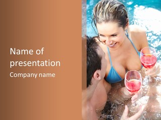 A Woman In A Bikini Holding Two Glasses Of Wine PowerPoint Template