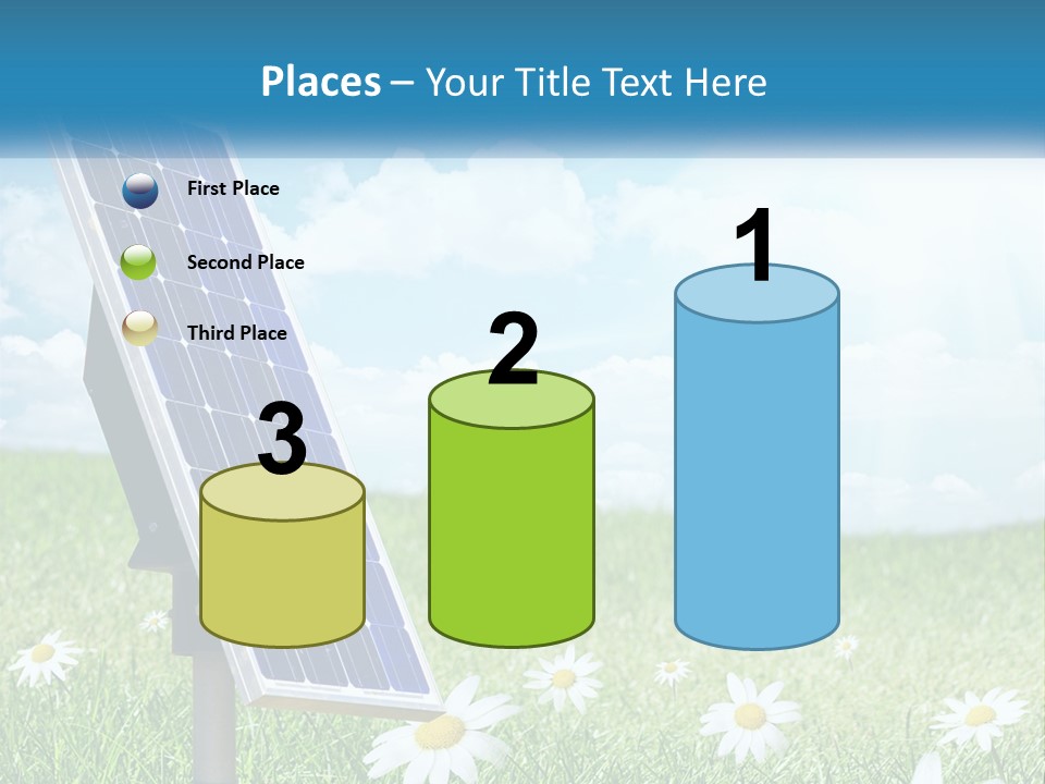 A Solar Panel In The Grass With Daisies In The Foreground PowerPoint Template