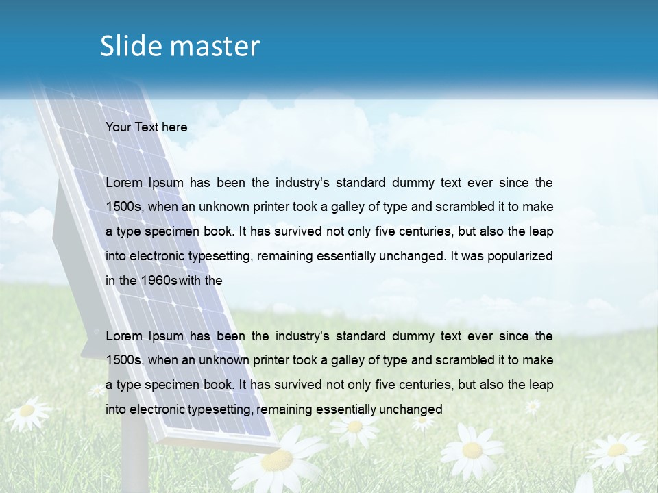 A Solar Panel In The Grass With Daisies In The Foreground PowerPoint Template