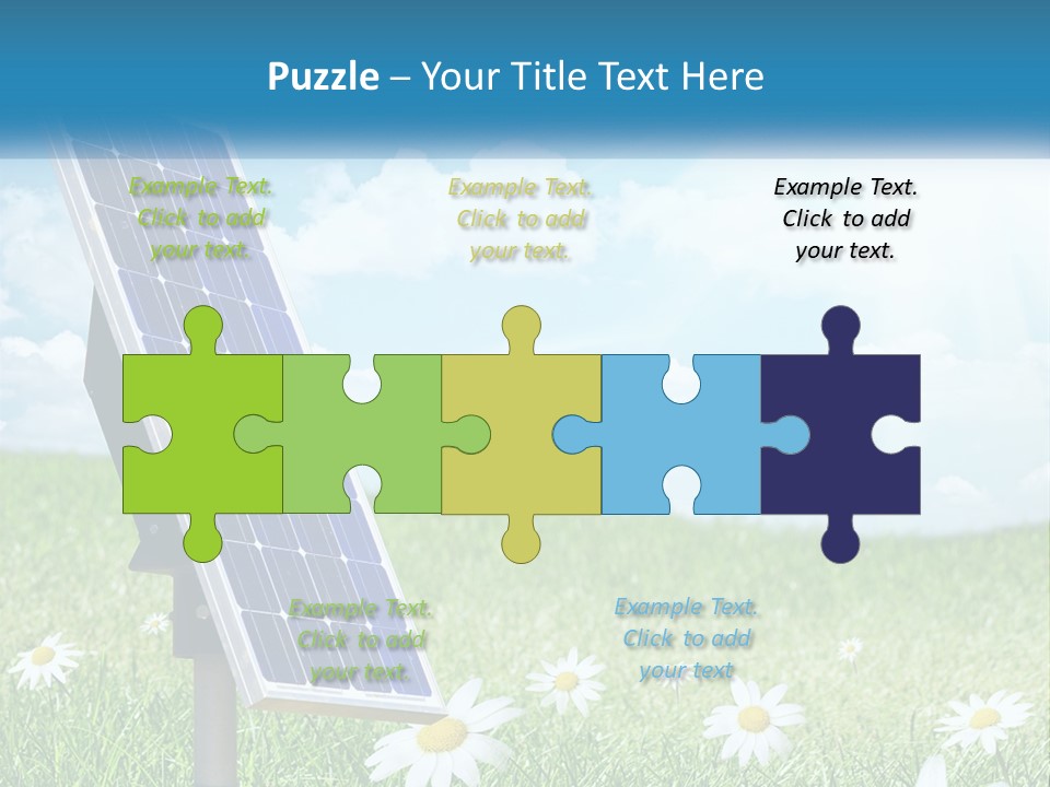 A Solar Panel In The Grass With Daisies In The Foreground PowerPoint Template