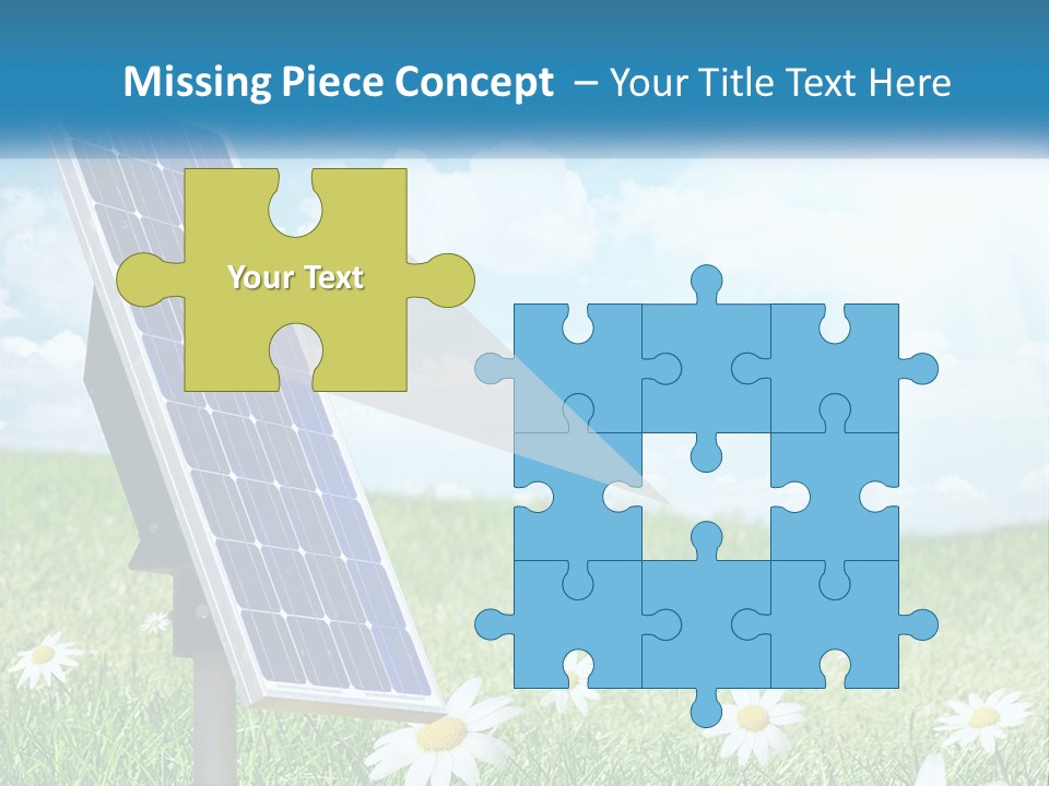 A Solar Panel In The Grass With Daisies In The Foreground PowerPoint Template