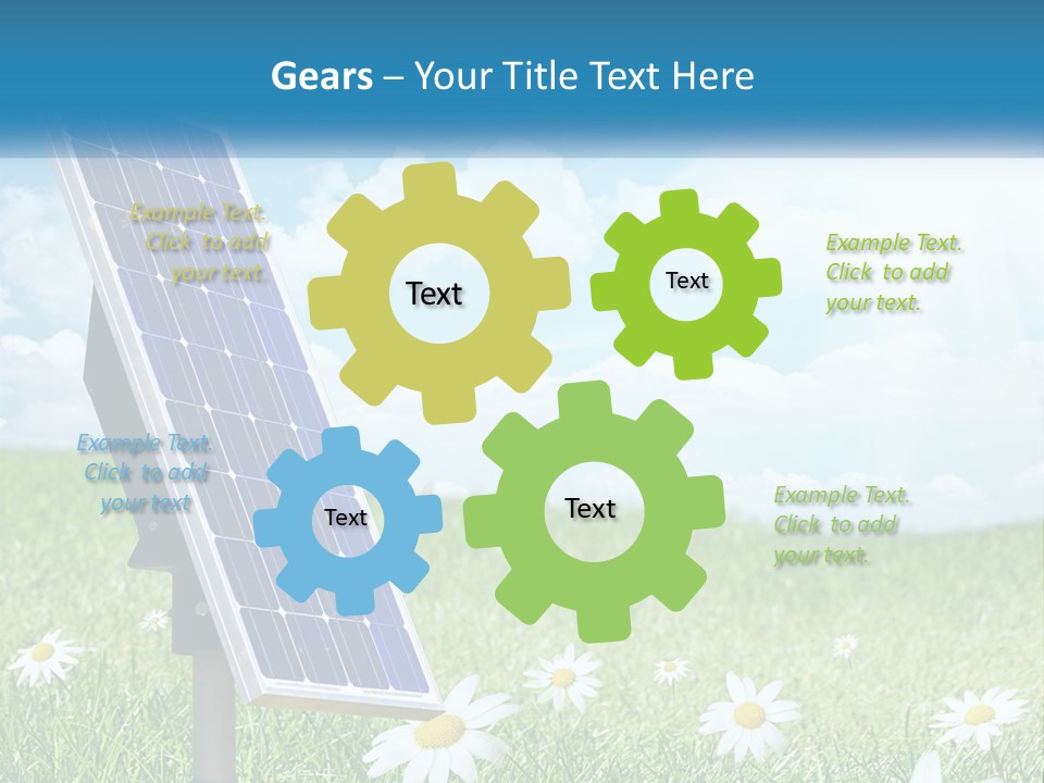 A Solar Panel In The Grass With Daisies In The Foreground PowerPoint Template