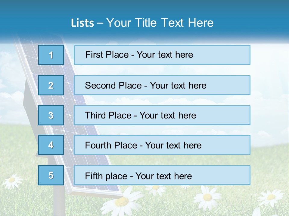 A Solar Panel In The Grass With Daisies In The Foreground PowerPoint Template