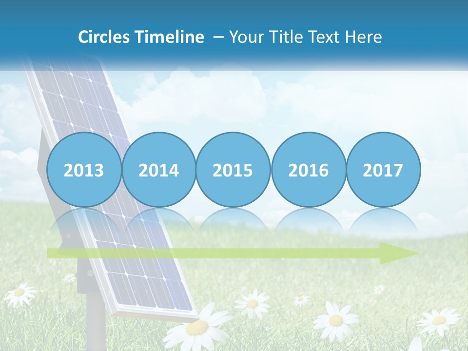 A Solar Panel In The Grass With Daisies In The Foreground PowerPoint Template