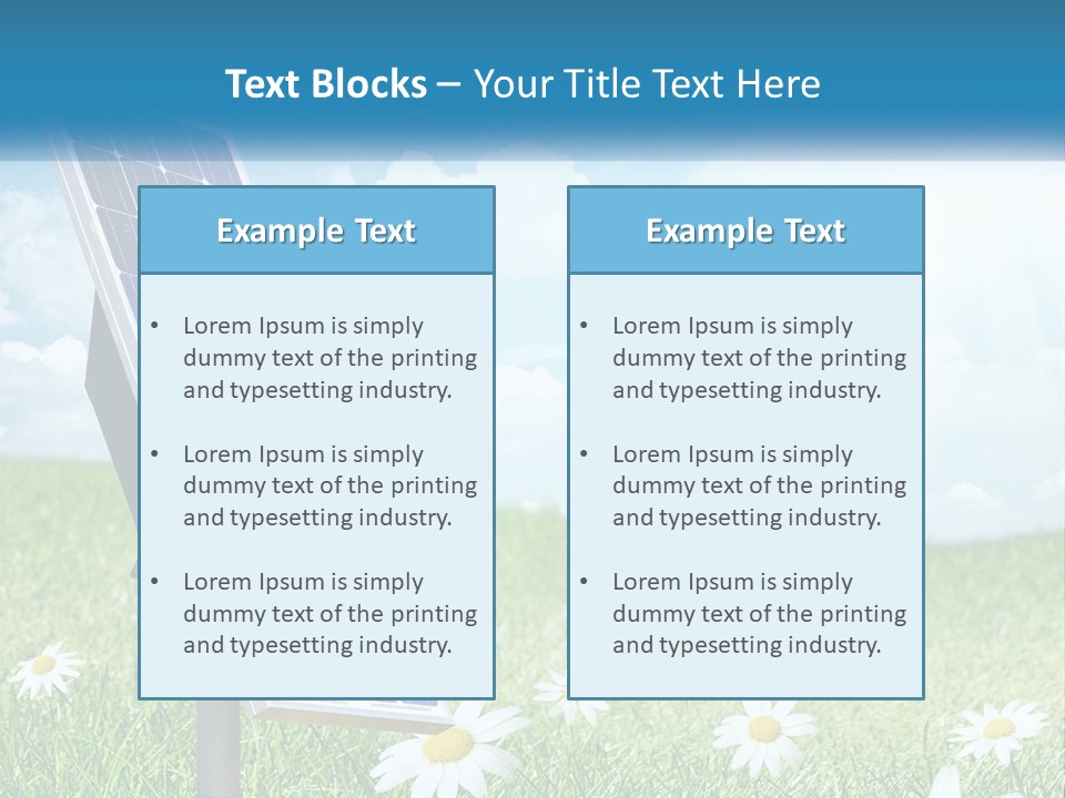 A Solar Panel In The Grass With Daisies In The Foreground PowerPoint Template