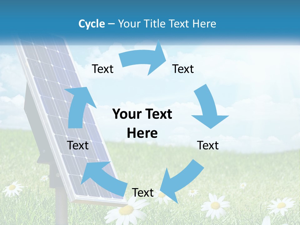 A Solar Panel In The Grass With Daisies In The Foreground PowerPoint Template