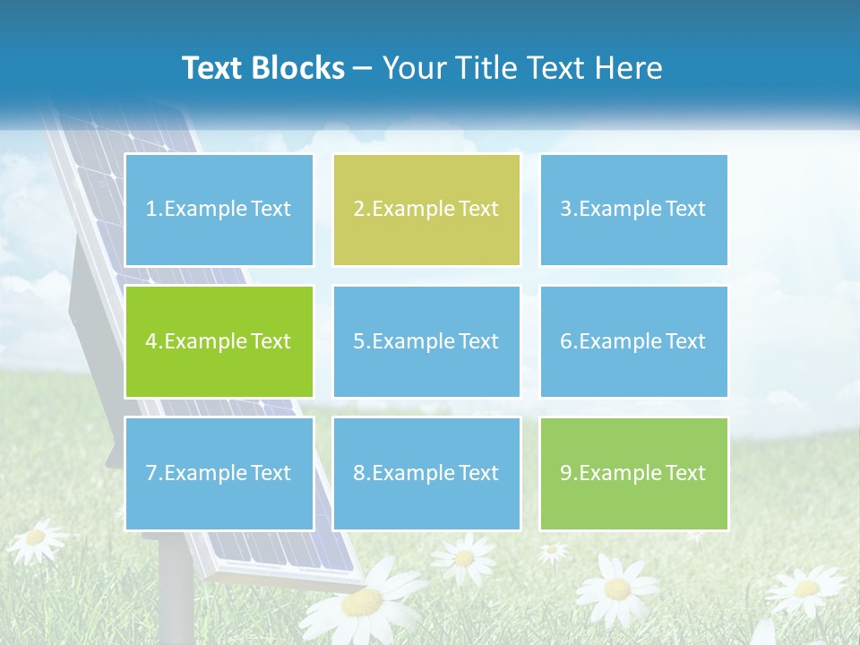 A Solar Panel In The Grass With Daisies In The Foreground PowerPoint Template