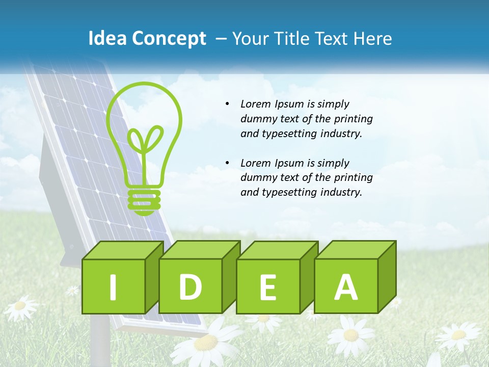 A Solar Panel In The Grass With Daisies In The Foreground PowerPoint Template