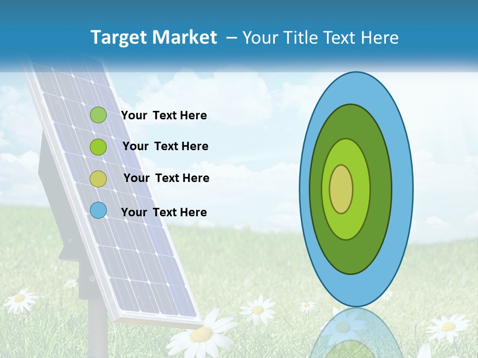 A Solar Panel In The Grass With Daisies In The Foreground PowerPoint Template