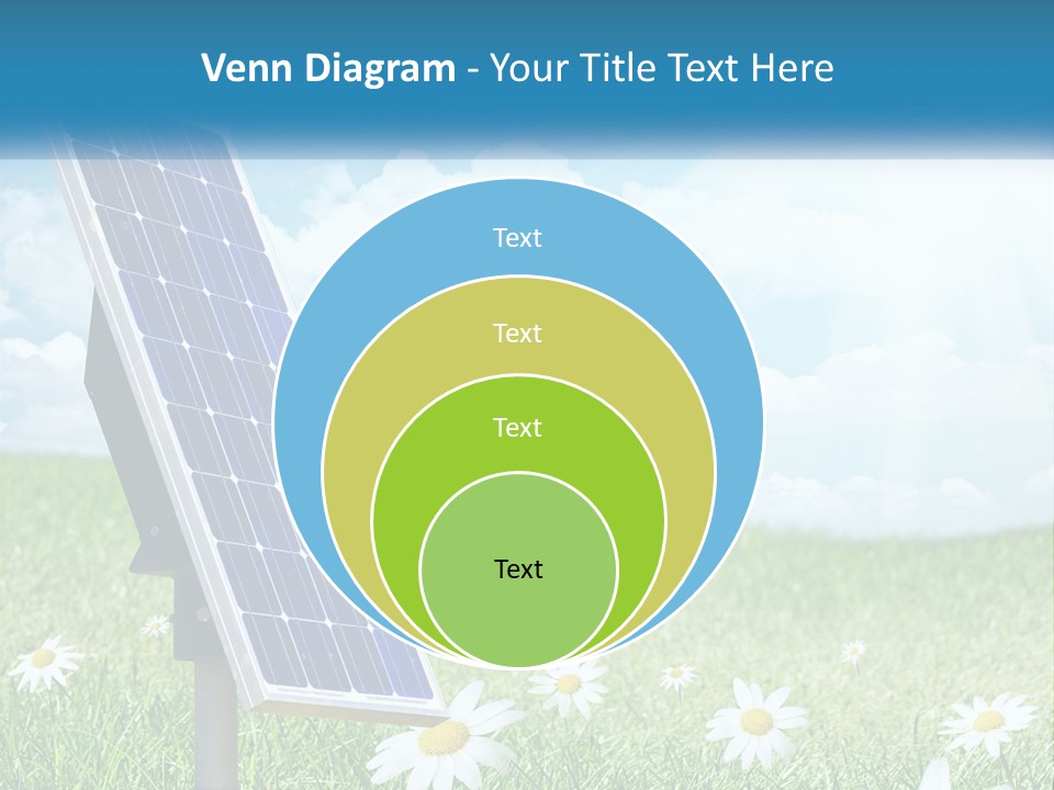 A Solar Panel In The Grass With Daisies In The Foreground PowerPoint Template