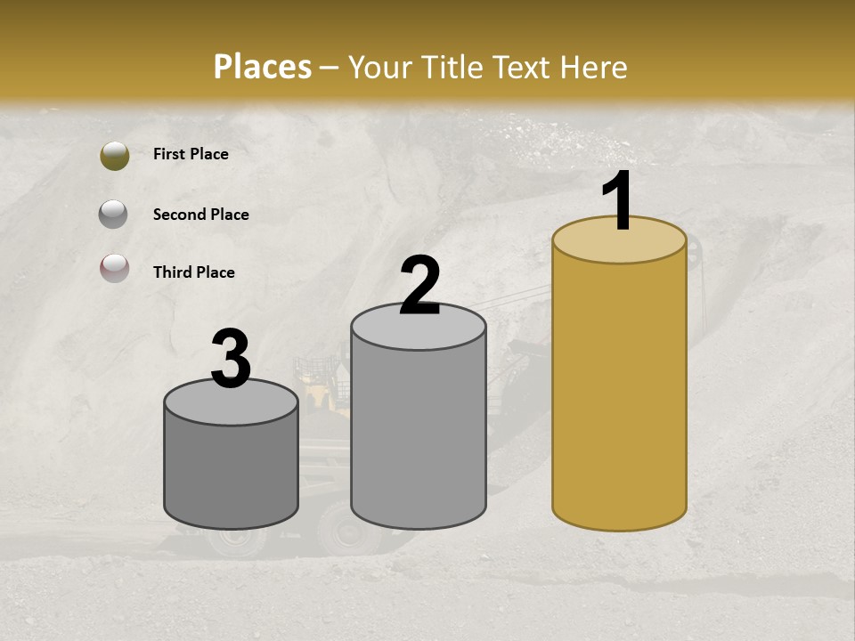 A Dump Truck In Front Of A Large Pile Of Rocks PowerPoint Template