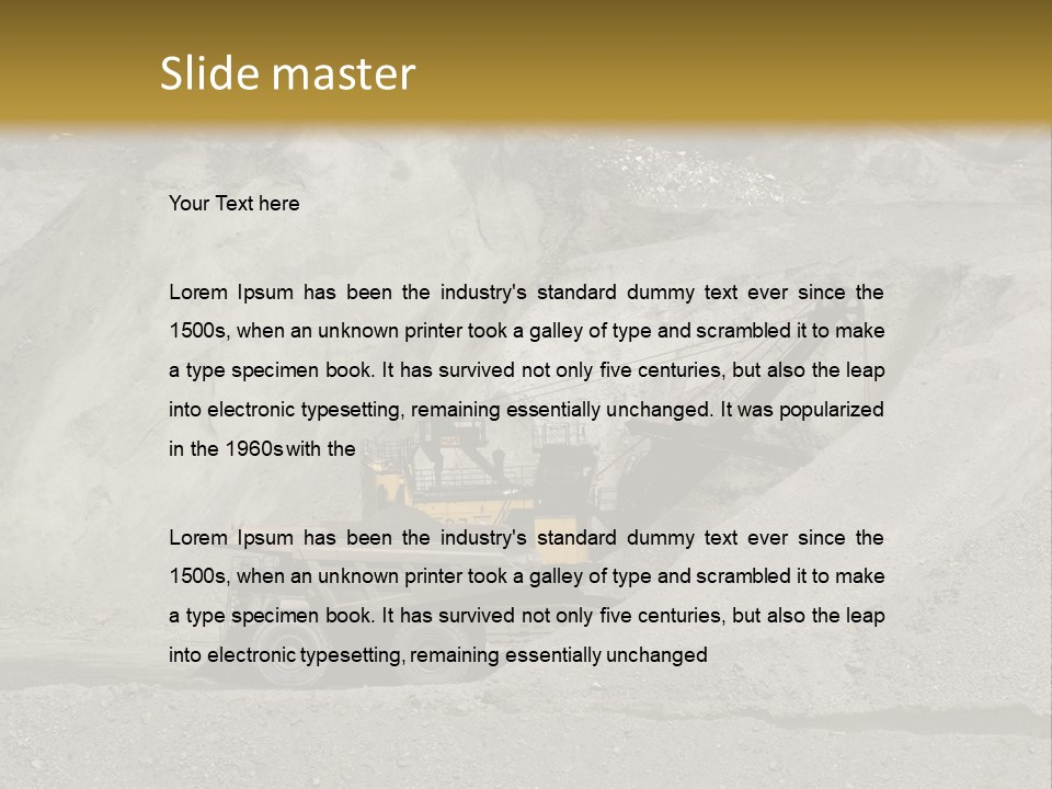 A Dump Truck In Front Of A Large Pile Of Rocks PowerPoint Template