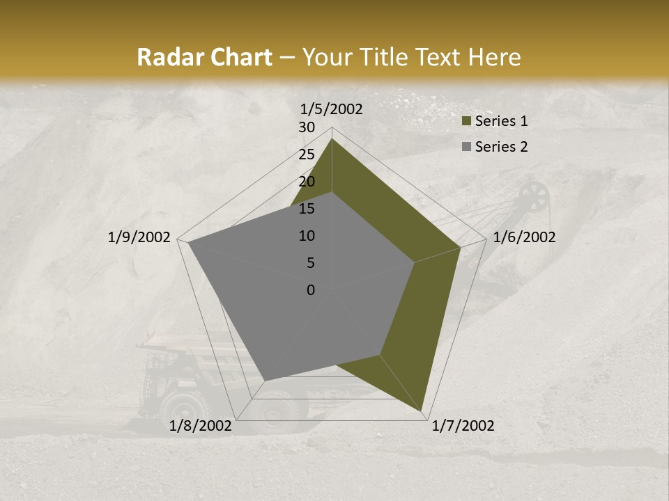 A Dump Truck In Front Of A Large Pile Of Rocks PowerPoint Template