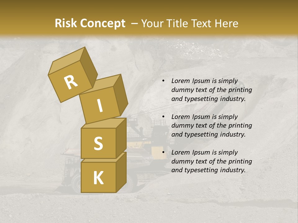 A Dump Truck In Front Of A Large Pile Of Rocks PowerPoint Template