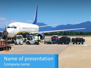 A Plane Is Parked On The Tarmac With Luggage PowerPoint Template