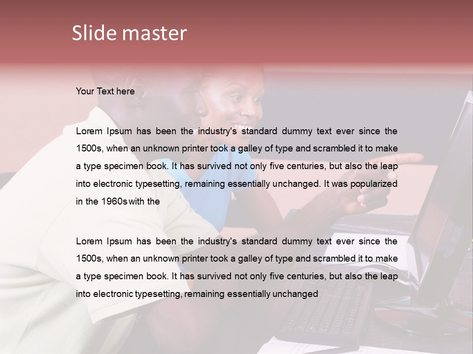 A Man And Woman Pointing At A Computer Screen PowerPoint Template