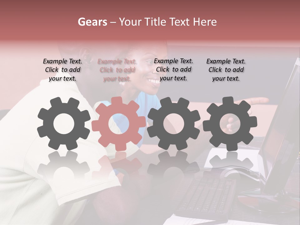 A Man And Woman Pointing At A Computer Screen PowerPoint Template