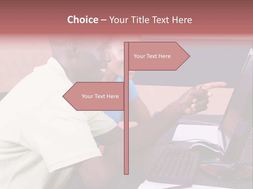 A Man And Woman Pointing At A Computer Screen PowerPoint Template