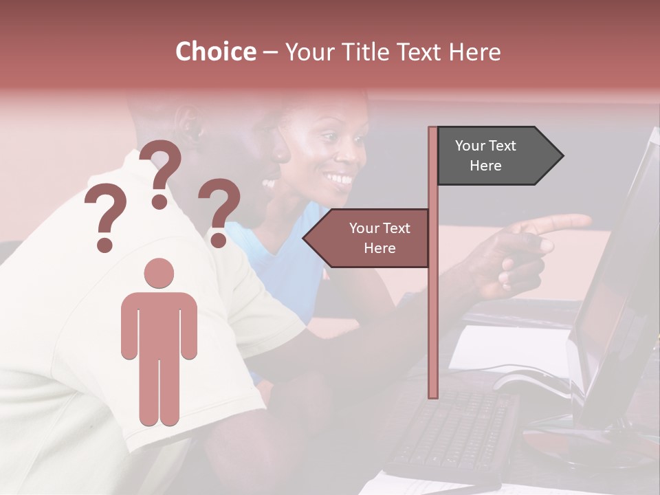 A Man And Woman Pointing At A Computer Screen PowerPoint Template