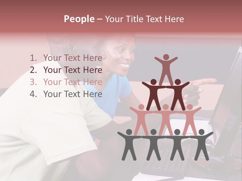 A Man And Woman Pointing At A Computer Screen PowerPoint Template