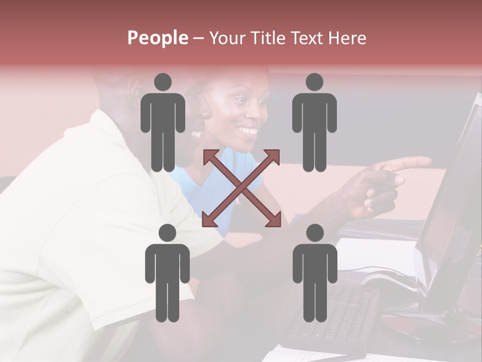 A Man And Woman Pointing At A Computer Screen PowerPoint Template