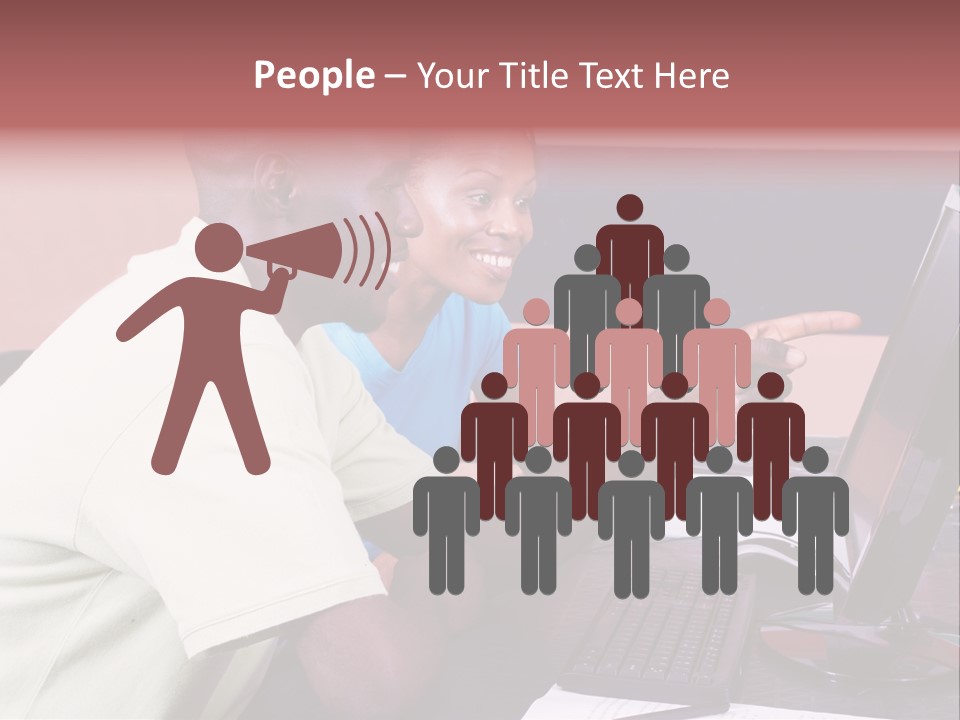 A Man And Woman Pointing At A Computer Screen PowerPoint Template