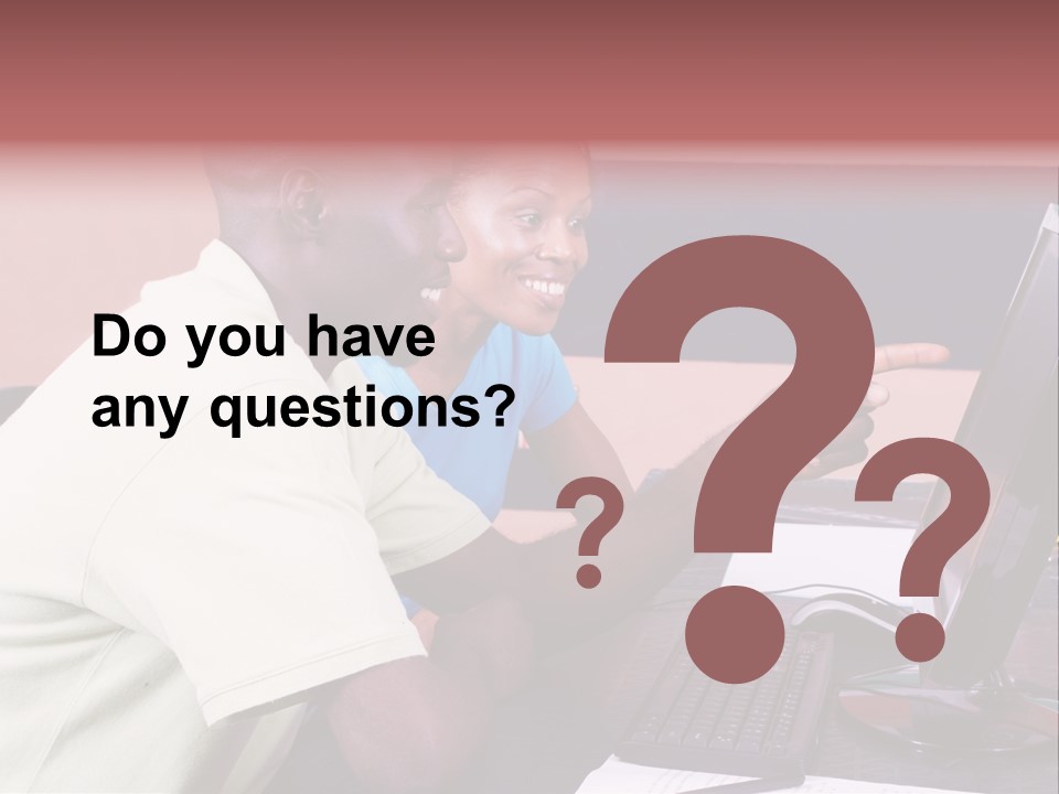 A Man And Woman Pointing At A Computer Screen PowerPoint Template