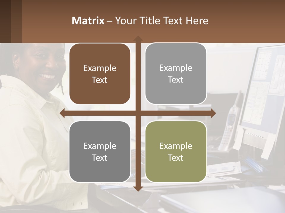 A Woman Sitting At A Desk With A Computer PowerPoint Template