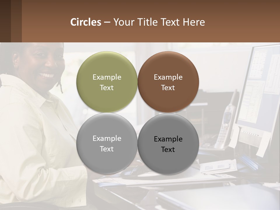 A Woman Sitting At A Desk With A Computer PowerPoint Template