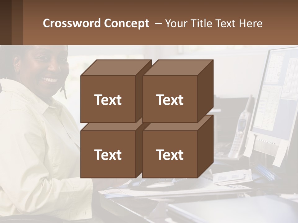 A Woman Sitting At A Desk With A Computer PowerPoint Template