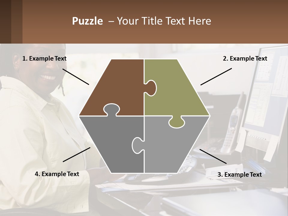 A Woman Sitting At A Desk With A Computer PowerPoint Template
