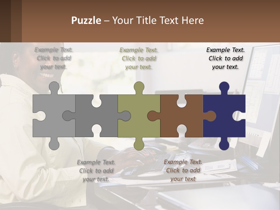 A Woman Sitting At A Desk With A Computer PowerPoint Template