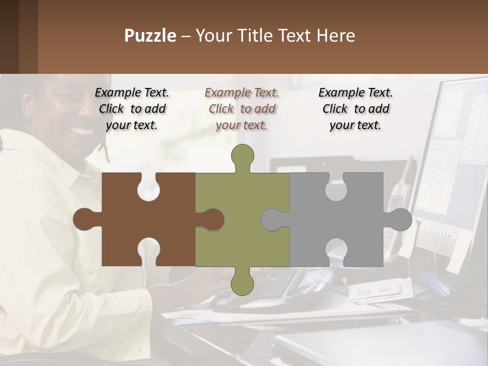 A Woman Sitting At A Desk With A Computer PowerPoint Template