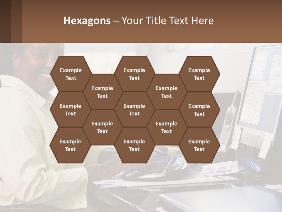 A Woman Sitting At A Desk With A Computer PowerPoint Template