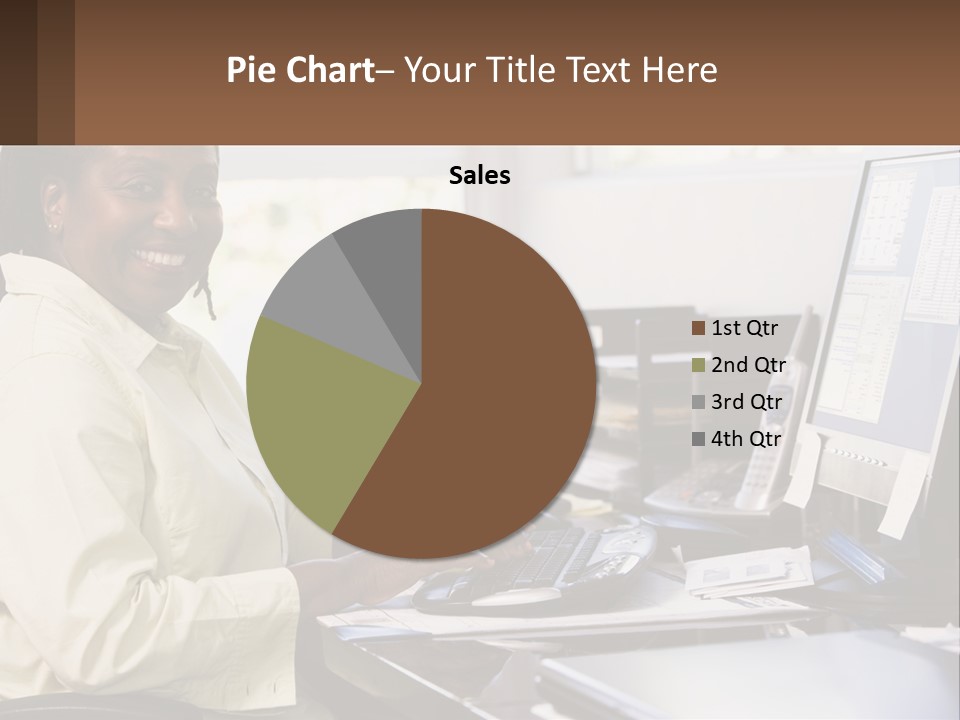A Woman Sitting At A Desk With A Computer PowerPoint Template