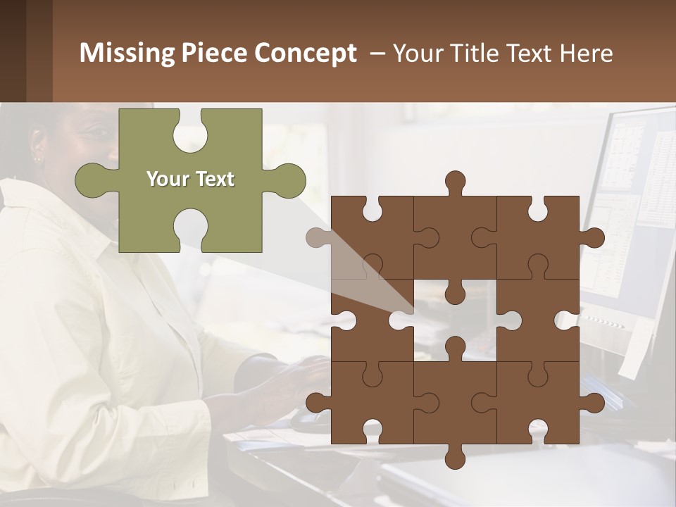 A Woman Sitting At A Desk With A Computer PowerPoint Template