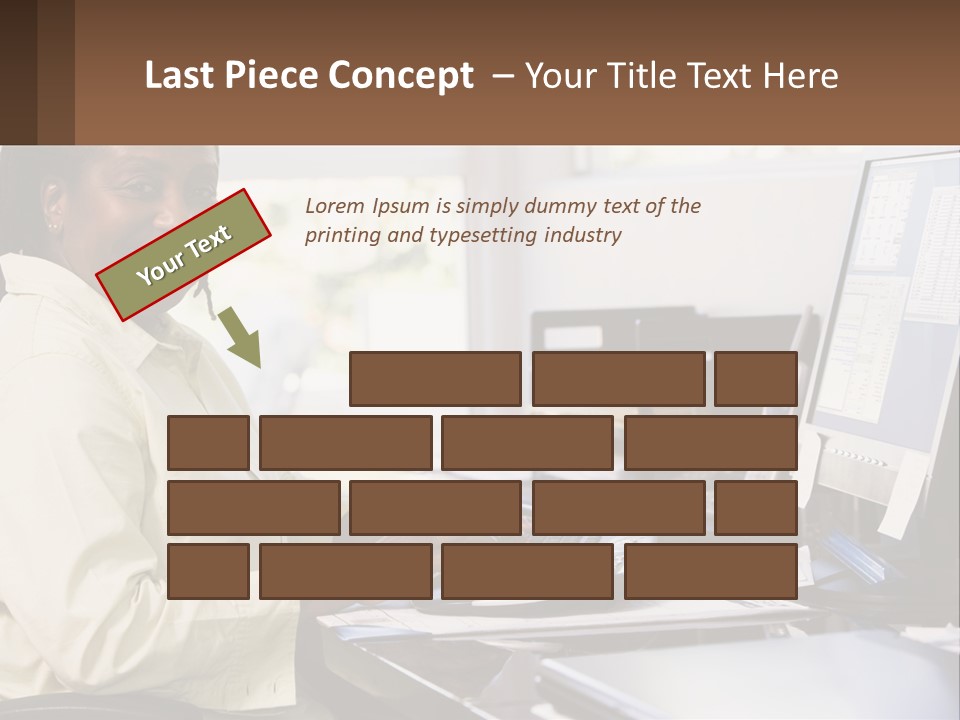 A Woman Sitting At A Desk With A Computer PowerPoint Template