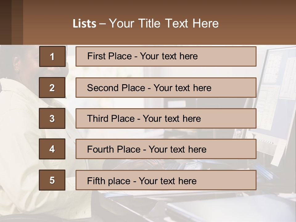 A Woman Sitting At A Desk With A Computer PowerPoint Template
