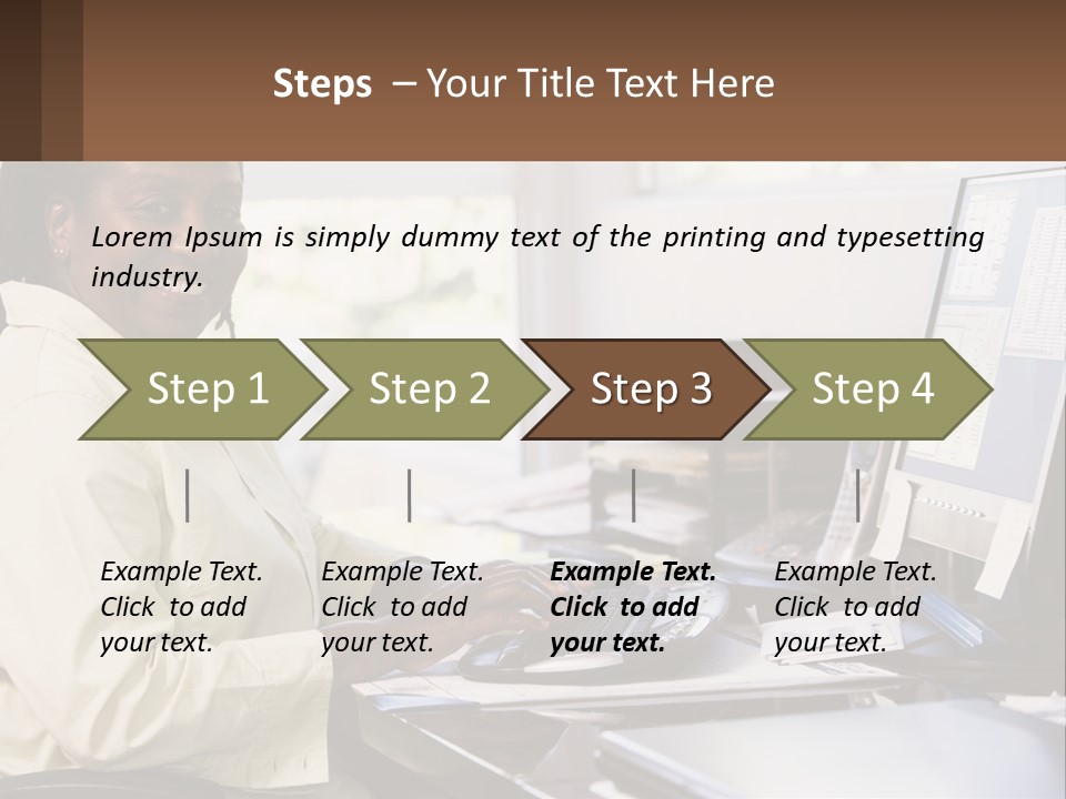 A Woman Sitting At A Desk With A Computer PowerPoint Template