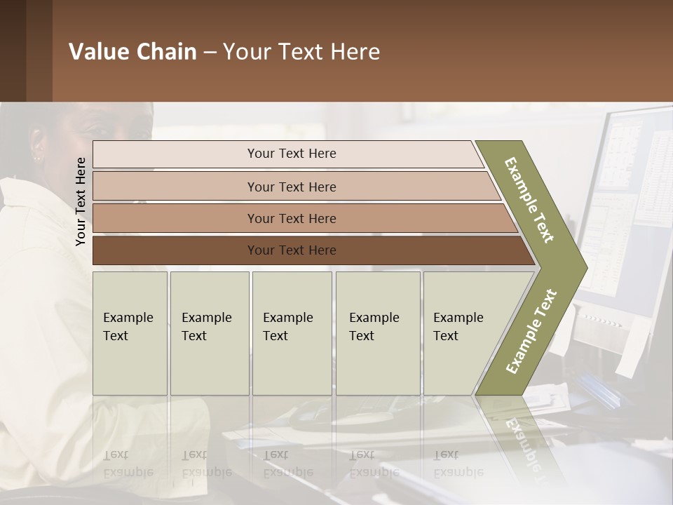 A Woman Sitting At A Desk With A Computer PowerPoint Template
