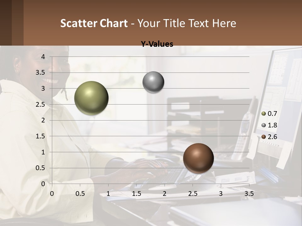 A Woman Sitting At A Desk With A Computer PowerPoint Template