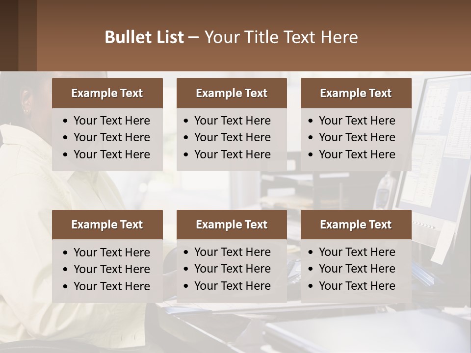 A Woman Sitting At A Desk With A Computer PowerPoint Template
