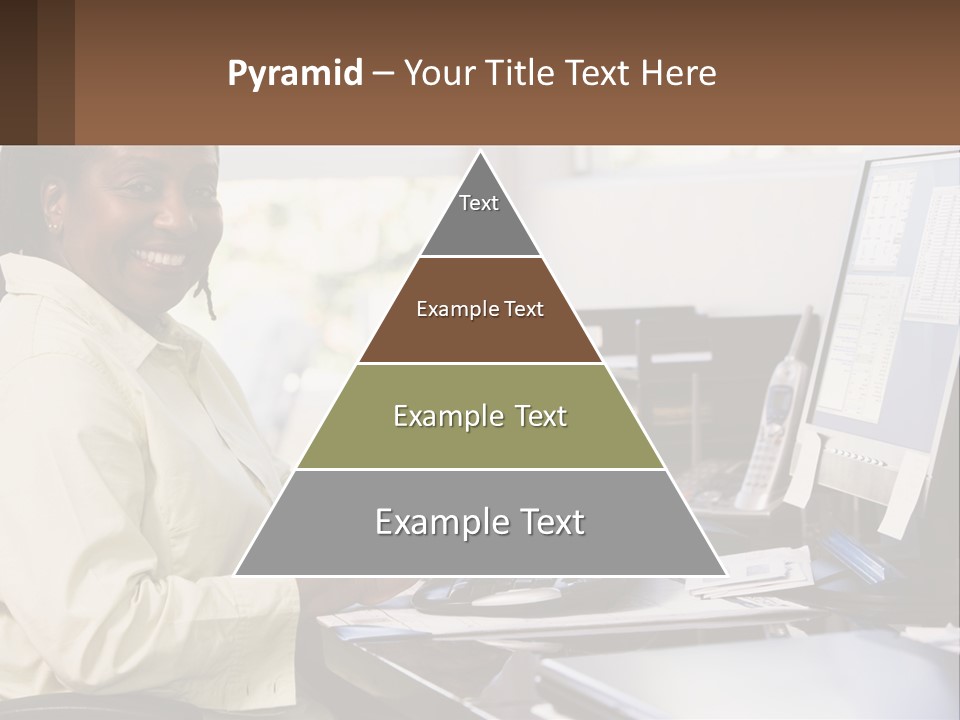 A Woman Sitting At A Desk With A Computer PowerPoint Template