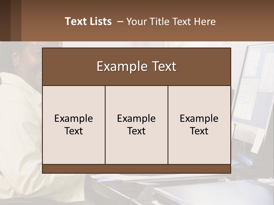 A Woman Sitting At A Desk With A Computer PowerPoint Template