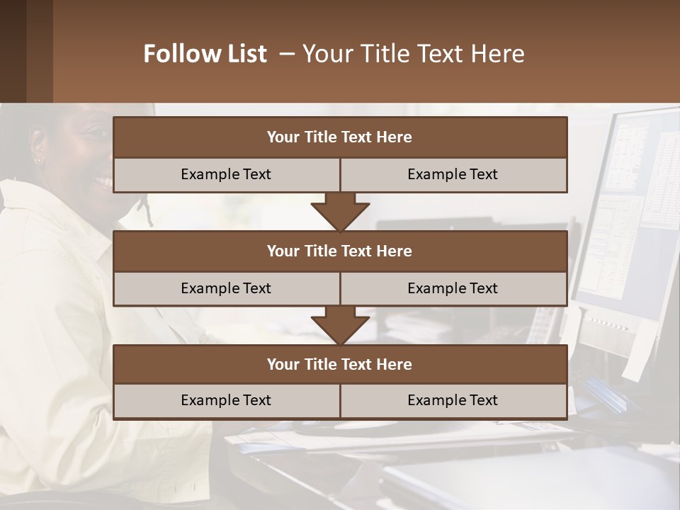 A Woman Sitting At A Desk With A Computer PowerPoint Template