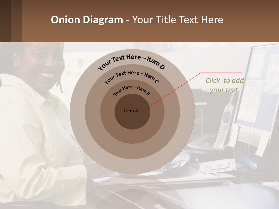 A Woman Sitting At A Desk With A Computer PowerPoint Template