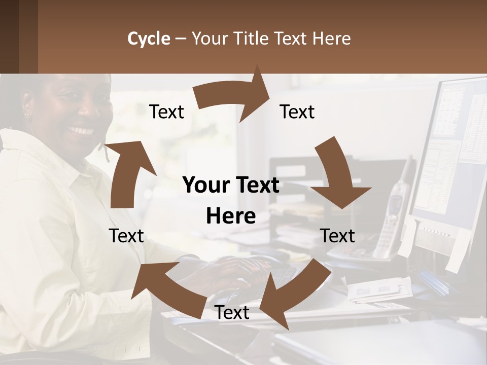 A Woman Sitting At A Desk With A Computer PowerPoint Template
