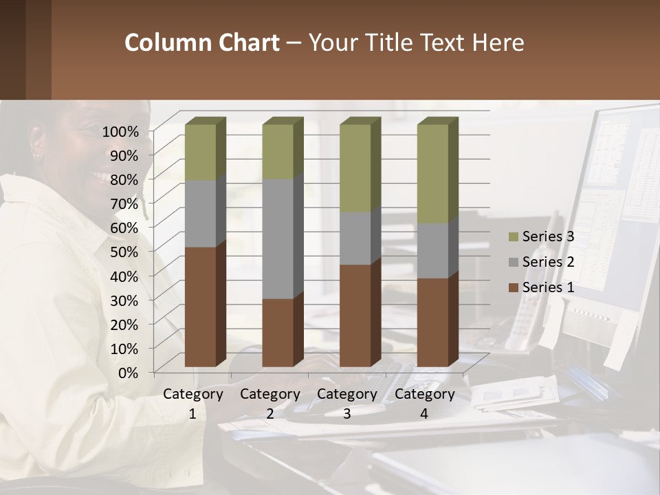 A Woman Sitting At A Desk With A Computer PowerPoint Template