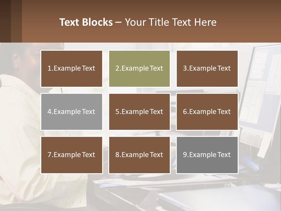 A Woman Sitting At A Desk With A Computer PowerPoint Template