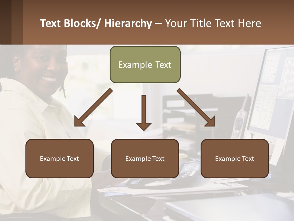 A Woman Sitting At A Desk With A Computer PowerPoint Template